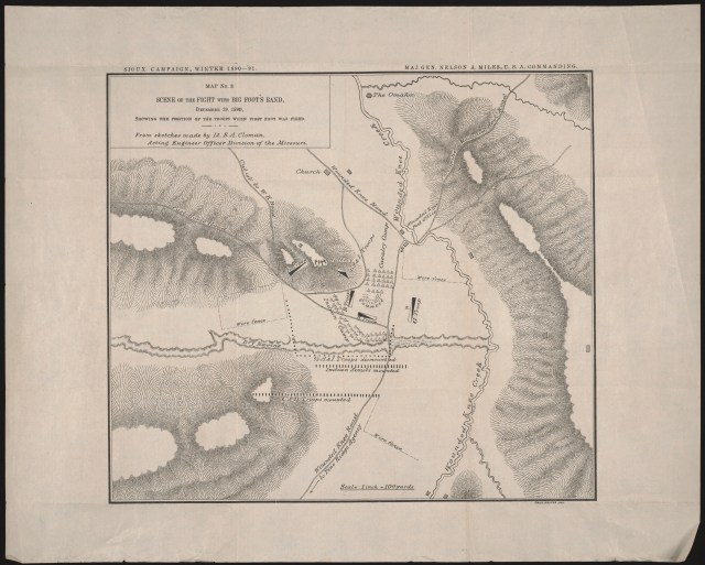 Lieut. S. A. Cloman's map of Wounded Knee depicting the scene of the fight with Big Foot's Band, Dec. 29th 1890.