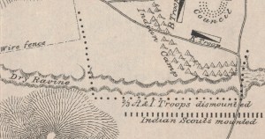 Inset of Lieut. S. A. Cloman’s map of Wounded Knee depicting the scene of the fight with Big Foot’s Band, December 29, 1890.