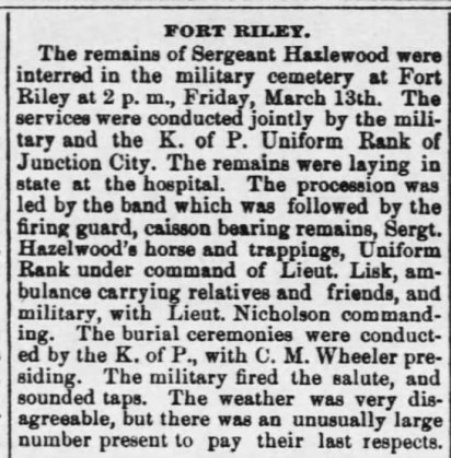Sergeant Hazlewood Funeral - The Junction City Weekly Union 18910321