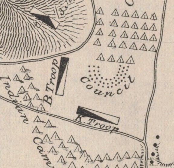Inset of Lieut. S. A. Cloman’s map of Wounded Knee depicting the scene of the fight with Big Foot’s Band, December 29, 1890.