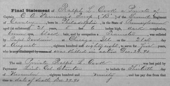 Final statement of Private Ralph Cook as reported by Captain Varnum on 31 December 1890 at the Pine Ridge Agency.[2]