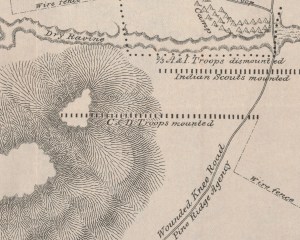 Inset of Lieut. S. A. Cloman’s map of Wounded Knee depicting the position of C and D Troops, December 29, 1890.
