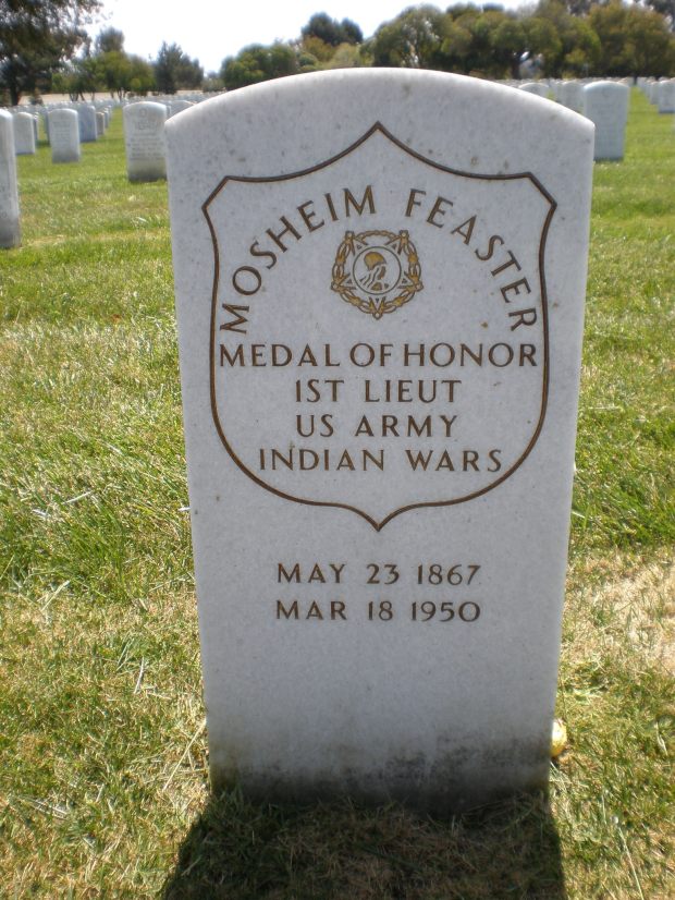First Sergeant Mosheim Feaster is buried in the Golden Gate National Cemetery in San Bruno, California. His headstone erroneously lists him as a First Lieutenant.[16]