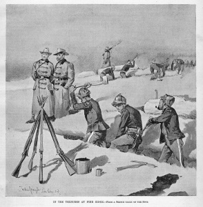 Frederic Remington's "In the Trenches at Pine Ridge" appeared on the cover of Harper's Weekly Magazine at the end of January 1891.