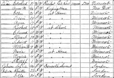 The 1870 U.S. Federal Census depicting the Edmund Rice household with eleven children and three servants.