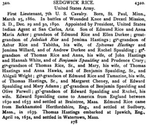 Sedgwick Rice was a member of the Empire State Society of the Sons of the American Revolution.