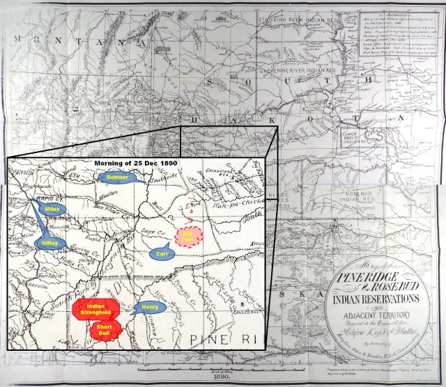 (Click to enlarge) Inset depicting approximate location of Maj. Henry and Col. Carr on the morning of 25 Dec. 1890.